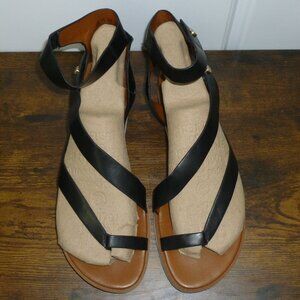 Franco Sarto Strappy Black Kitten Cork Wedge Sandals w/Adjustable Ankle Straps